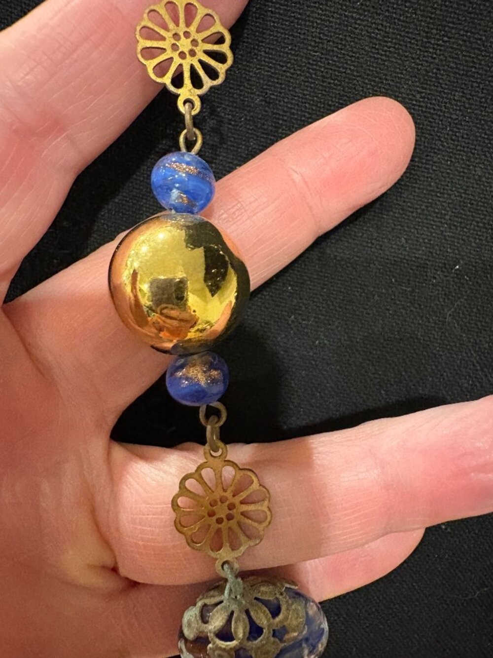 1930's Foiled Italian Art Glass and Brass Necklace - Picture 2 of 8